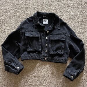 Zara Black Button-Up Cropped Jacket